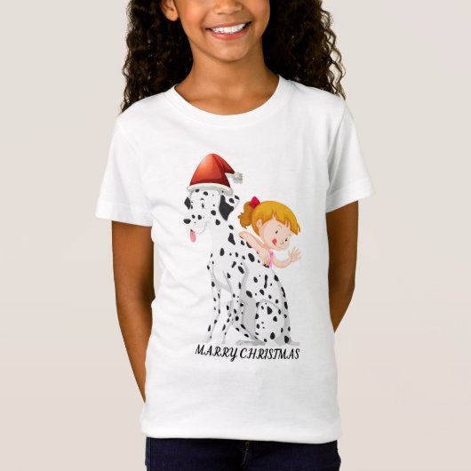 Kerstthema met meisje en hond. t-shirt (Voorkant)