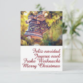Kerstthema met twee bellen kaart (Staand voorkant)