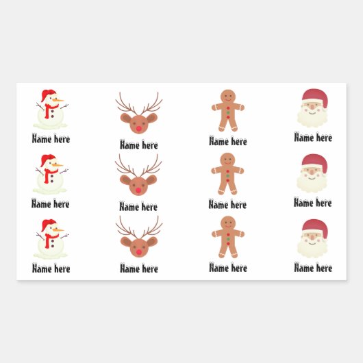 Kerstthema, naam familie vrienden kinder rechthoekige sticker (Voorkant)