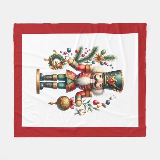 Kerstthema Notenkraker op wit Fleece Deken (Voorkant (Horizontaal))