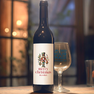 Kerstthema Notenkraker Red Retro Typografie Wijn Etiket