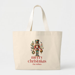 Kerstthema Notenkraker Rood Retro Typografie Grote Tote Bag