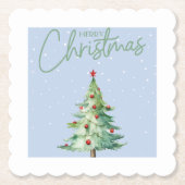 Kerstthema onderzetter in de kleur blauw (Voorkant)