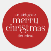 Kerstthema Ontwerp Rode Retro Typografie Ronde Sticker (Voorkant)