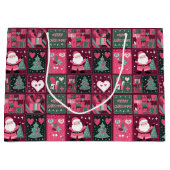 Kerstthema Paarse en roze vrolijke kerst Groot Cadeauzakje (Voorkant)