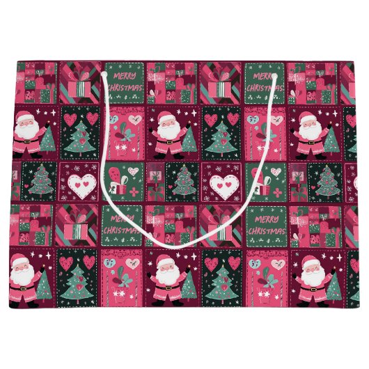 Kerstthema Paarse en roze vrolijke kerst Groot Cadeauzakje (Voorkant)