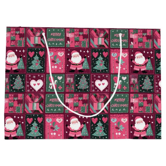 Kerstthema Paarse en roze vrolijke kerst Groot Cadeauzakje (Achterkant)