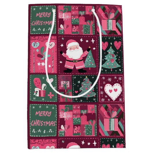 Kerstthema Paarse en roze vrolijke kerst Medium Cadeauzakje (Voorkant)