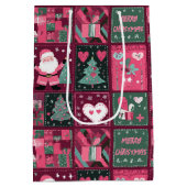 Kerstthema Paarse en roze vrolijke kerst Medium Cadeauzakje (Achterkant)