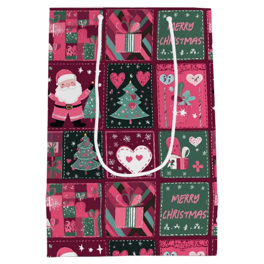 Kerstthema Paarse en roze vrolijke kerst Medium Cadeauzakje (Achterkant)