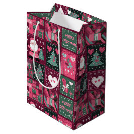 Kerstthema Paarse en roze vrolijke kerst Medium Cadeauzakje
