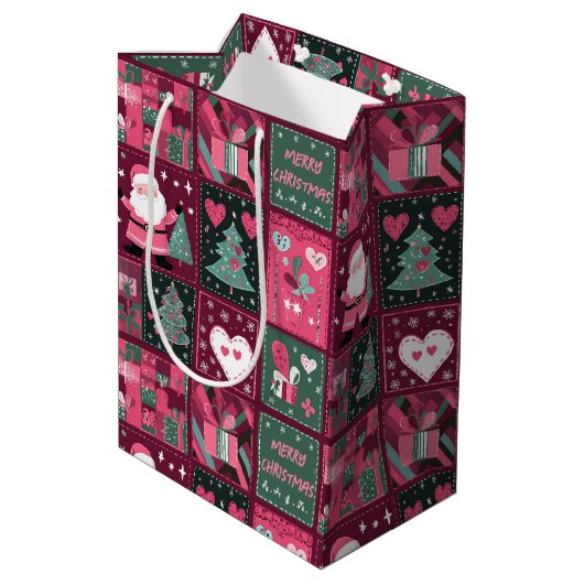 Kerstthema Paarse en roze vrolijke kerst Medium Cadeauzakje (Achterkant Gekanteld)