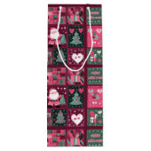 Kerstthema Paarse en roze vrolijke kerst Wijn Cadeautas (Achterkant)