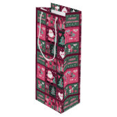 Kerstthema Paarse en roze vrolijke kerst Wijn Cadeautas (Voorkant Gekanteld)