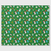 Kerstthema Patroon Schattige Kind Groene Gift Wrap Cadeaupapier (Vlak)