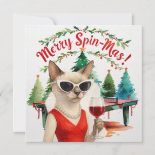Kerstthema Ping Pong voor Siamese kattenliefhebber Feestdagenkaart
