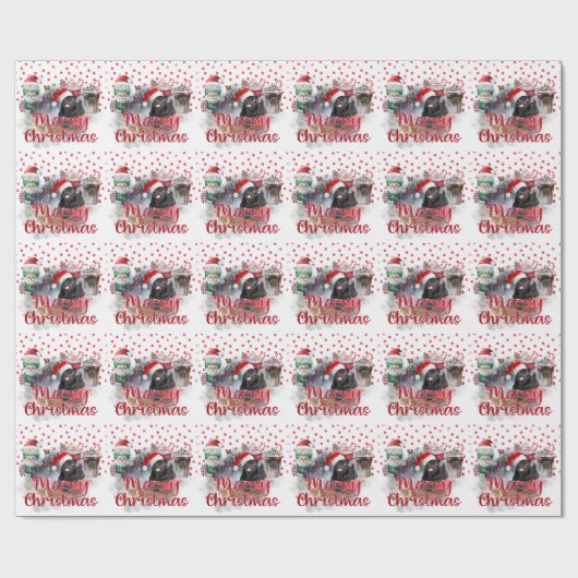 Kerstthema Pug Cadeaupapier (Vlak)