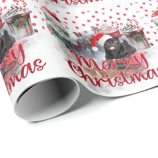 Kerstthema Pug Cadeaupapier (Rol Hoek)