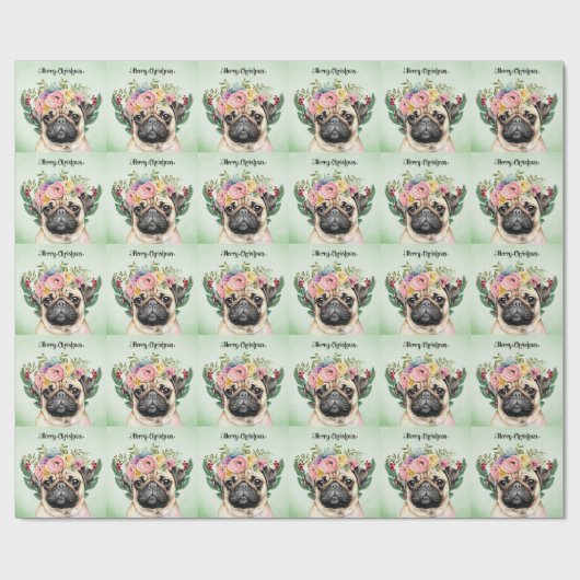 Kerstthema Pug Cadeaupapier (Vlak)