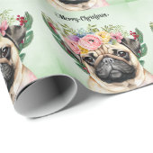 Kerstthema Pug Cadeaupapier (Rol Hoek)