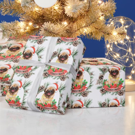 Kerstthema Pug Cadeaupapier (Feestdagen)
