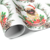 Kerstthema Pug Cadeaupapier (Rol Hoek)