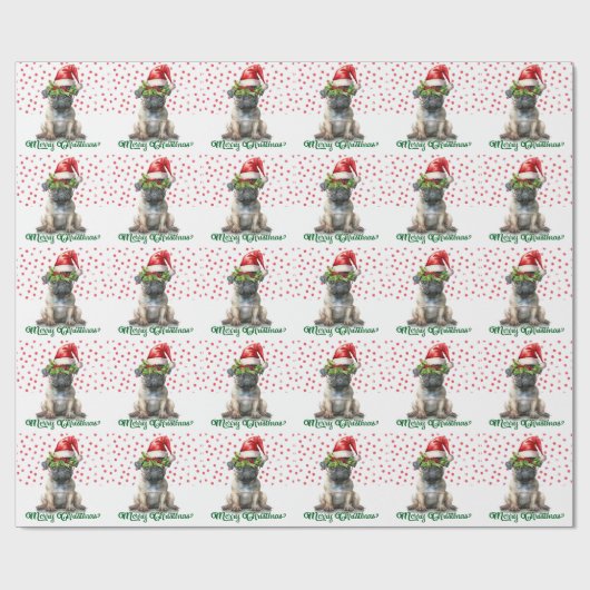 Kerstthema Pug Cadeaupapier (Vlak)