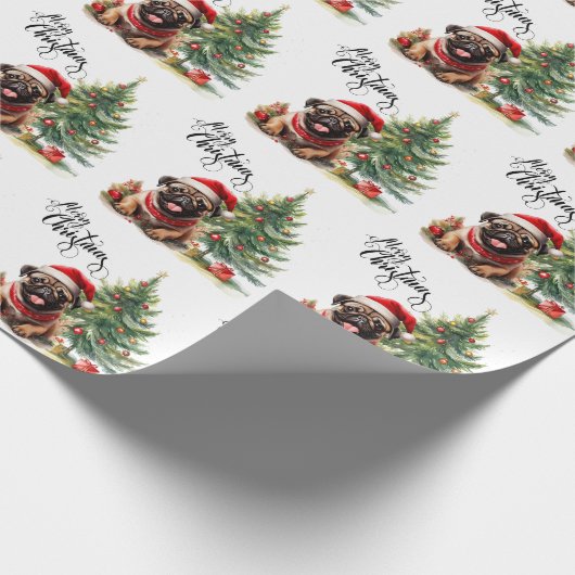 Kerstthema Pug Cadeaupapier (Hoek)