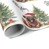 Kerstthema Pug Cadeaupapier (Rol Hoek)