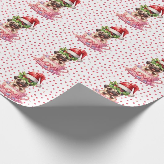 Kerstthema Pug Cadeaupapier (Hoek)