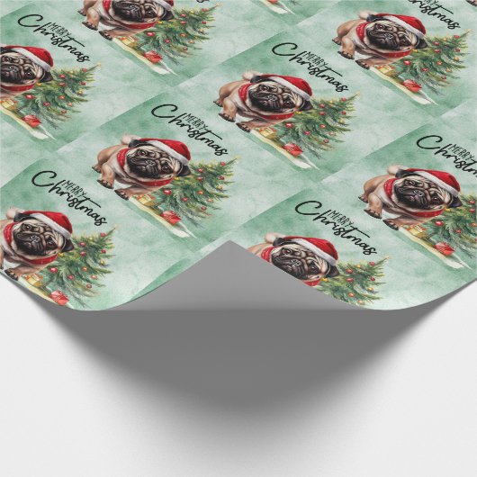 Kerstthema Pug Cadeaupapier (Hoek)