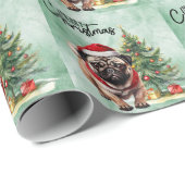 Kerstthema Pug Cadeaupapier (Rol Hoek)