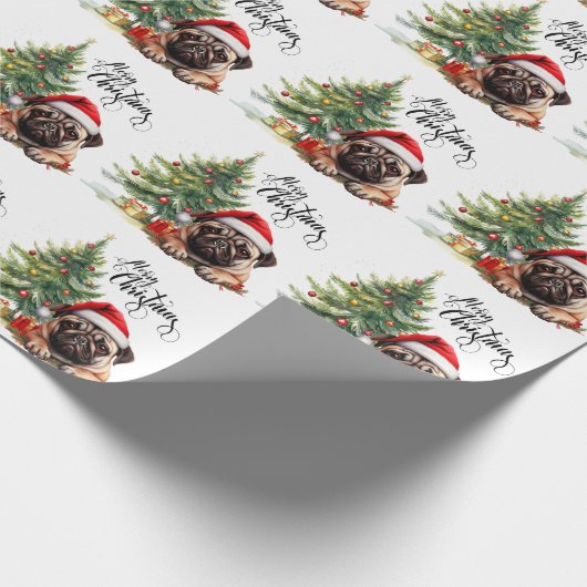 Kerstthema Pug Cadeaupapier (Hoek)