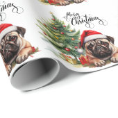 Kerstthema Pug Cadeaupapier (Rol Hoek)