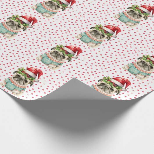 Kerstthema Pug Cadeaupapier (Hoek)