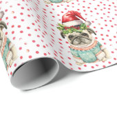 Kerstthema Pug Cadeaupapier (Rol Hoek)