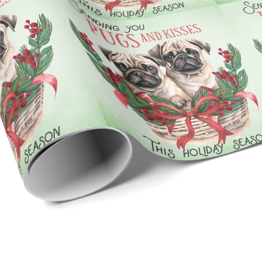 Kerstthema Pug Cadeaupapier (Rol Hoek)