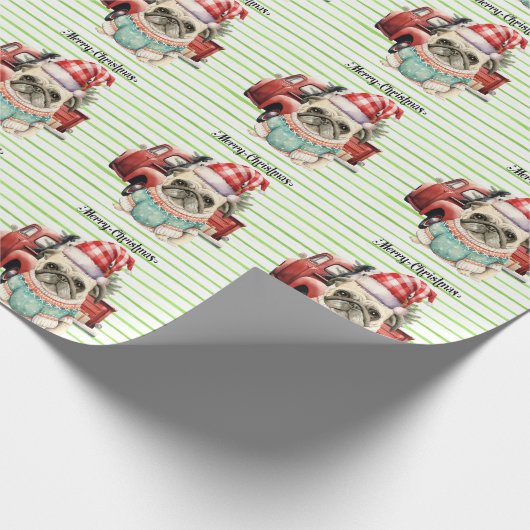 Kerstthema Pug Cadeaupapier (Hoek)