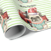 Kerstthema Pug Cadeaupapier (Rol Hoek)