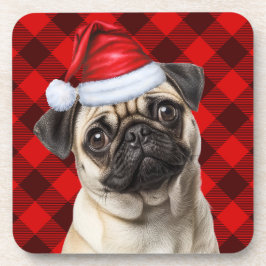 Kerstthema Pug-hond Vakantie Buffalo Plaid Bier Onderzetter