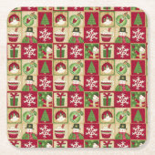 Kerstthema Snowman Snowflakes Red Green Gold Kartonnen Onderzetters (Voorkant)