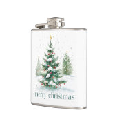 Kerstthema Snowy Tree Retro Typografie Heupfles (Links)