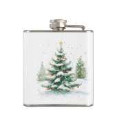 Kerstthema Snowy Tree Retro Typografie Heupfles (Achterkant)
