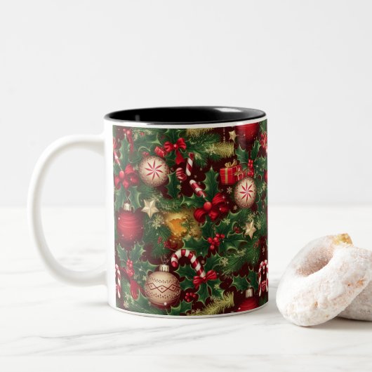 Kerstthema Tweekleurige Koffiemok (Met donut)