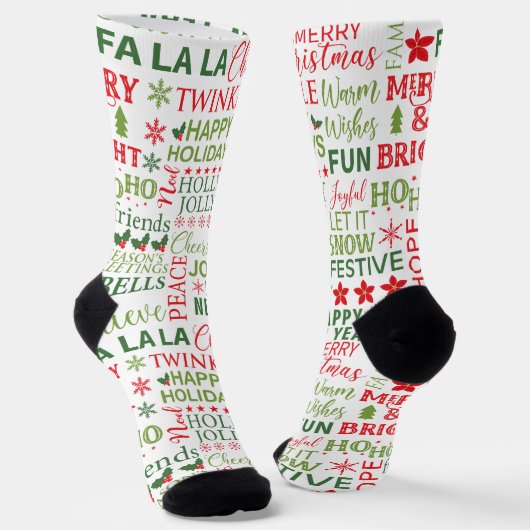 Kerstthema typografiepatroon sokken (Gebogen)