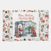 Kerstthema van de luchthaven met de Kerstman Theedoek (Horizontaal)