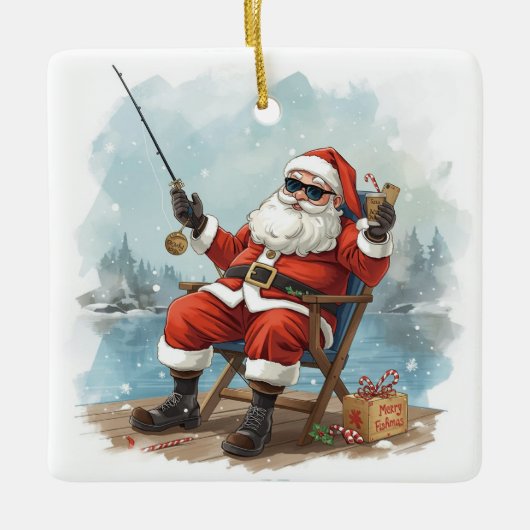Kerstthema vissen  keramisch ornament (Voorkant)