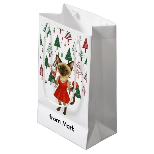 Kerstthema voor kattenliefhebbers klein cadeauzakje (Voorkant Gekanteld)