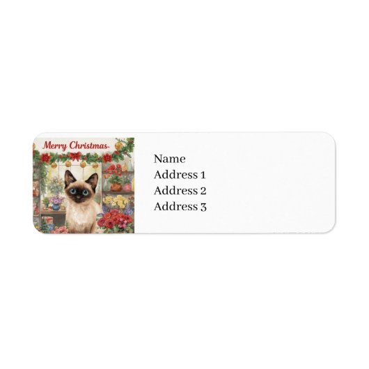 Kerstthema voor Siamese kattenliefhebbers Etiket (Voorkant)