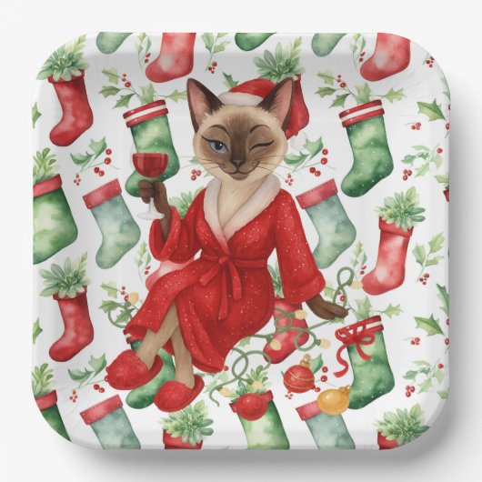 Kerstthema voor Siamese kattenliefhebbers Papieren Bordje (Voorkant)